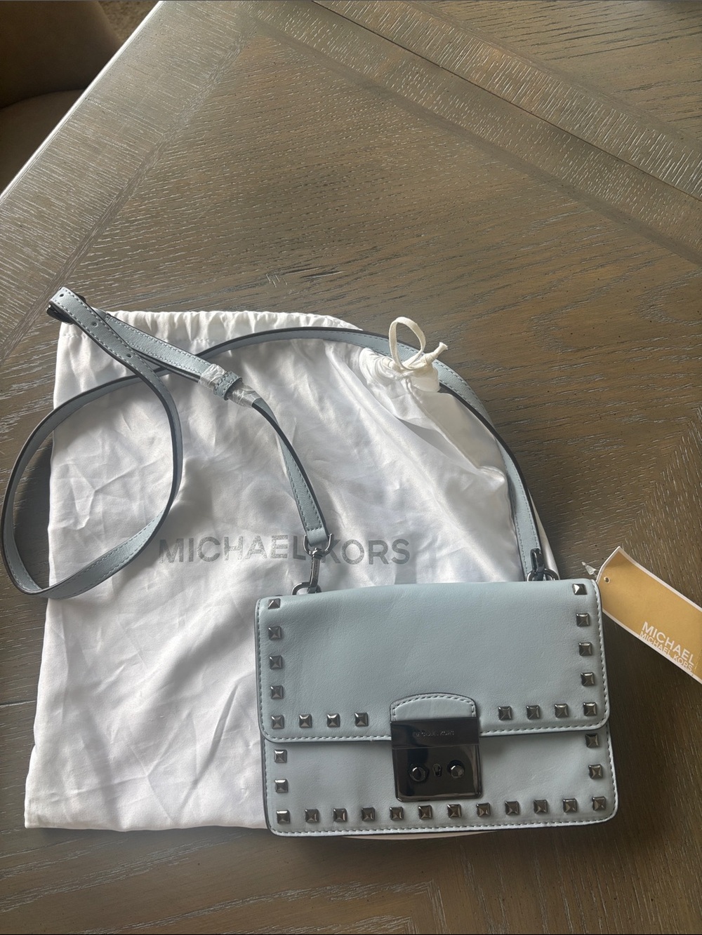 Michael Kors Light Blue Leather Studded Crossbody Bag